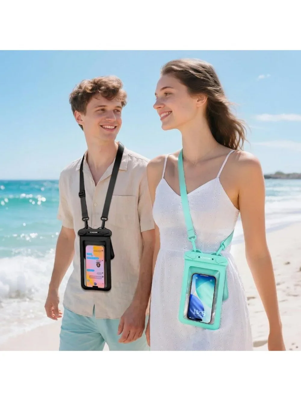 Waterproof Phone Pouch 2 Pack - IPX8 Case with Adjustable Lanyard for Beach